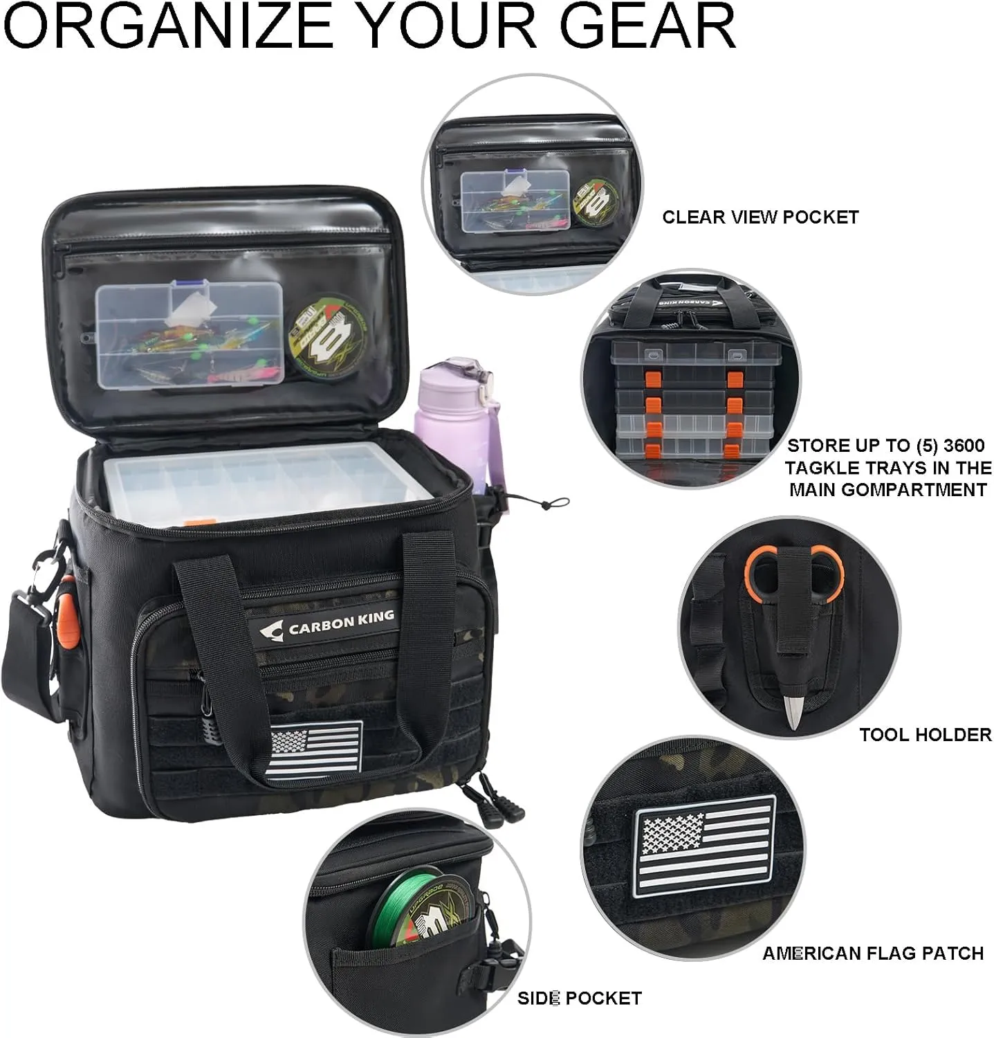 Waterproof Fishing Tackle Bag,Saltwater Tackle Box Bag,Fishing Bags for Men - Fishing Gifts for Men Black