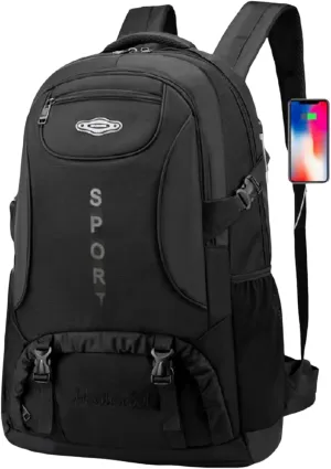 Waterproof Hiking Camping Backpack Travel Bag for Camping Climbing Touring Lightweight Outdoor Sport Daypack Huge bag (Deep Black)