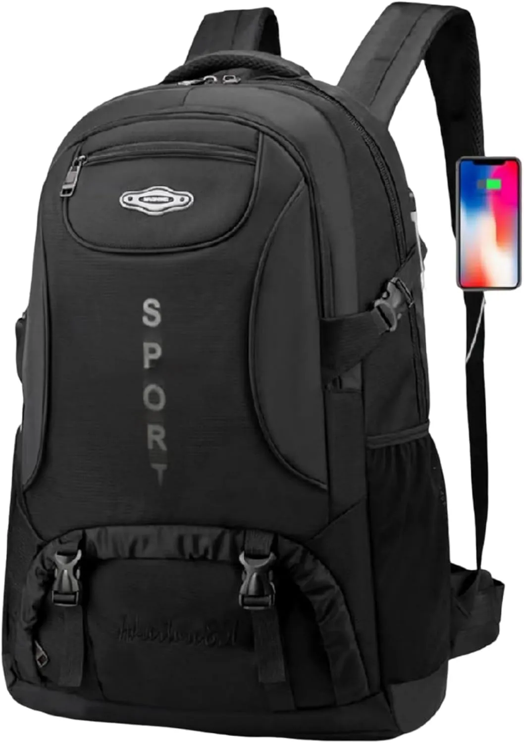 Waterproof Hiking Camping Backpack Travel Bag for Camping Climbing Touring Lightweight Outdoor Sport Daypack Huge bag (Deep Black)