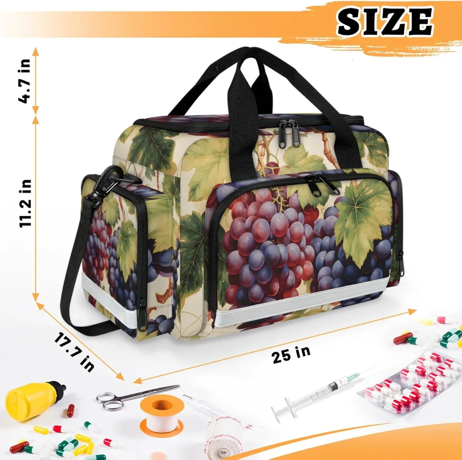 Waterproof Tactical Duffle Bag 25" Carry On Bag for EMT Tear-Resistant Gym Bag with Multi-Pocket & OSHA Reflective Travel Bags for Men Women Attractive Grapes