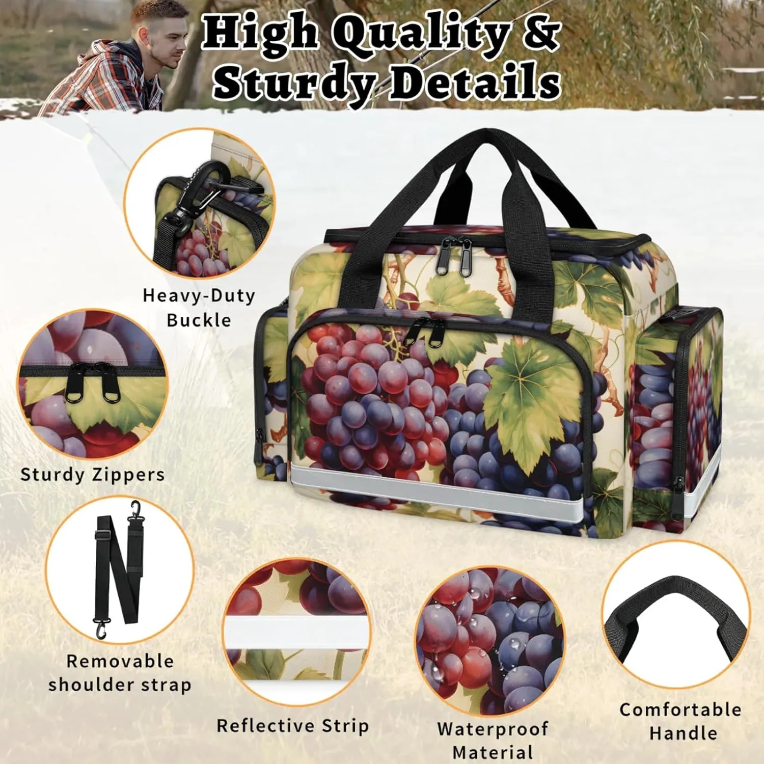 Waterproof Tactical Duffle Bag 25" Carry On Bag for EMT Tear-Resistant Gym Bag with Multi-Pocket & OSHA Reflective Travel Bags for Men Women Attractive Grapes