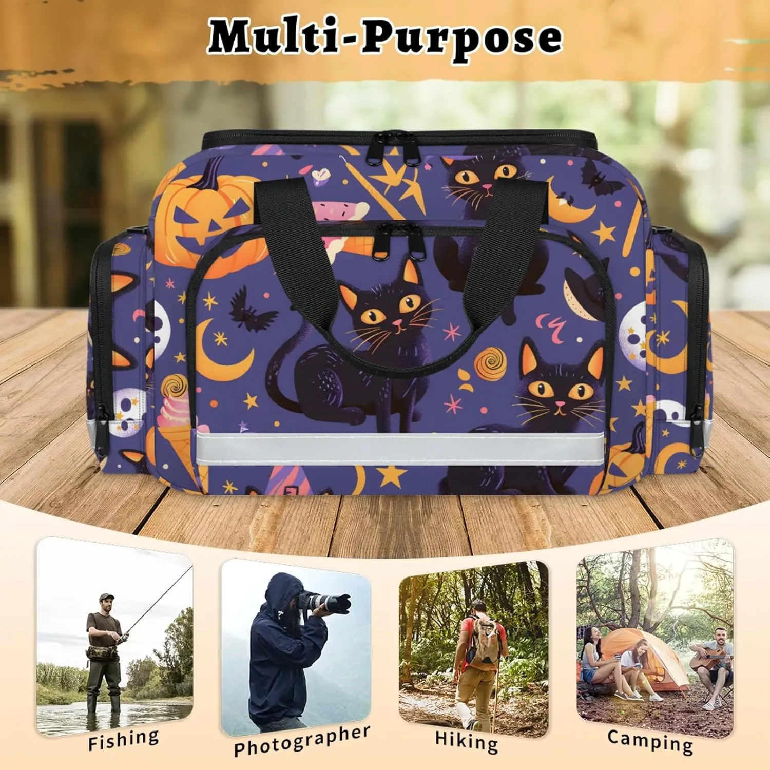 Waterproof Tactical Duffle Bag 25" Carry On Bag for EMT Tear-Resistant Gym Bag with Multi-Pocket & OSHA Reflective Travel Bags for Men Women Black Cats Halloween