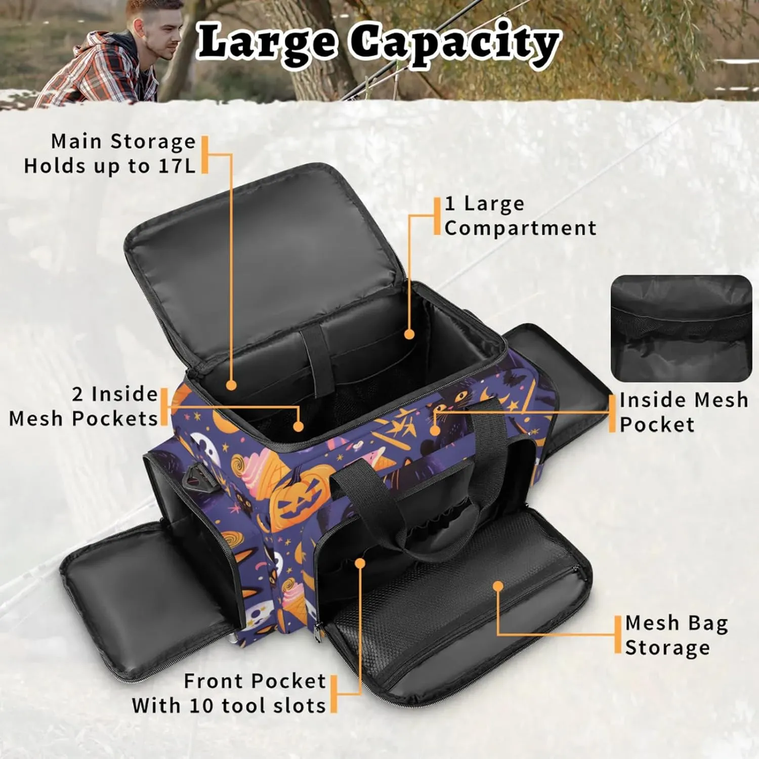 Waterproof Tactical Duffle Bag 25" Carry On Bag for EMT Tear-Resistant Gym Bag with Multi-Pocket & OSHA Reflective Travel Bags for Men Women Black Cats Halloween