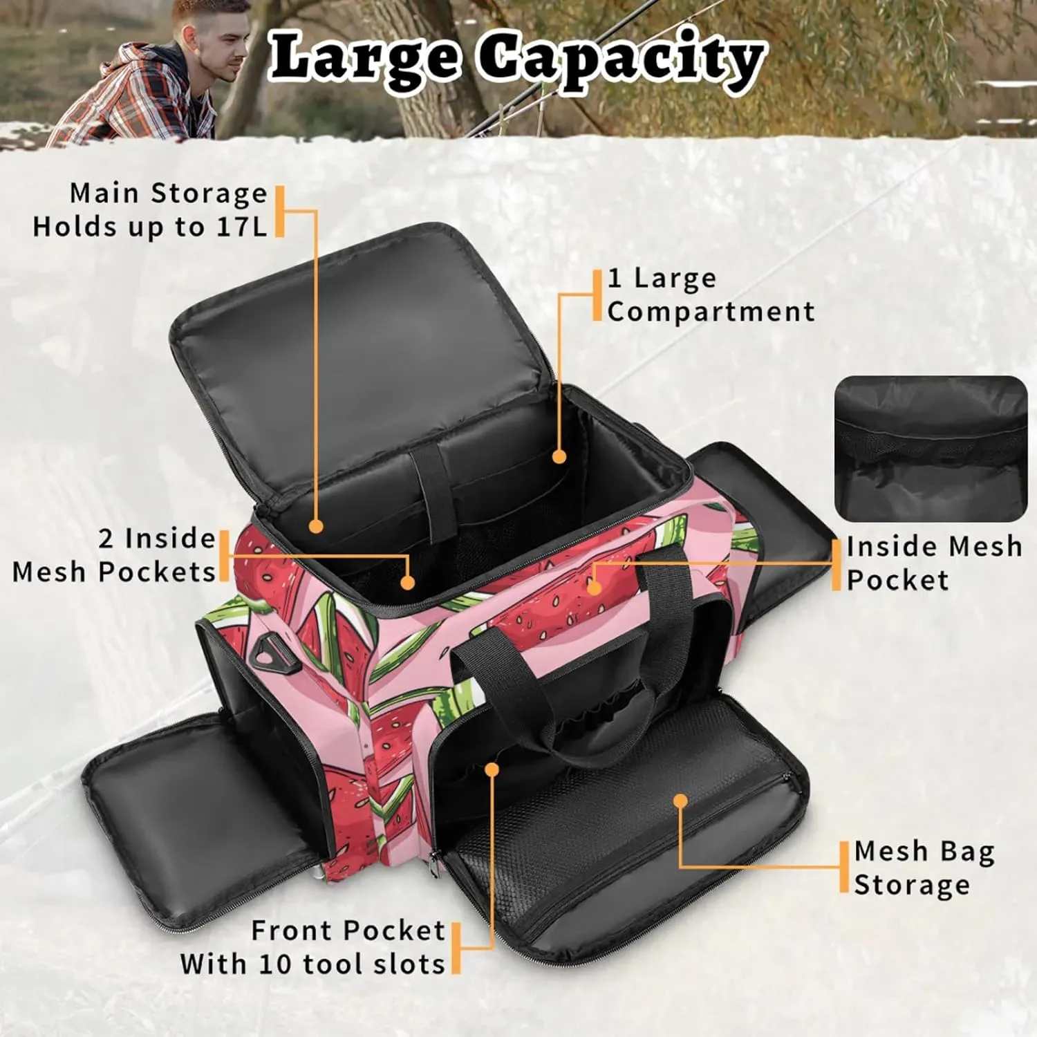 Waterproof Tactical Duffle Bag 25" Carry On Bag for EMT Tear-Resistant Gym Bag with Multi-Pocket & OSHA Reflective Travel Bags for Men Women Cute Watermelons
