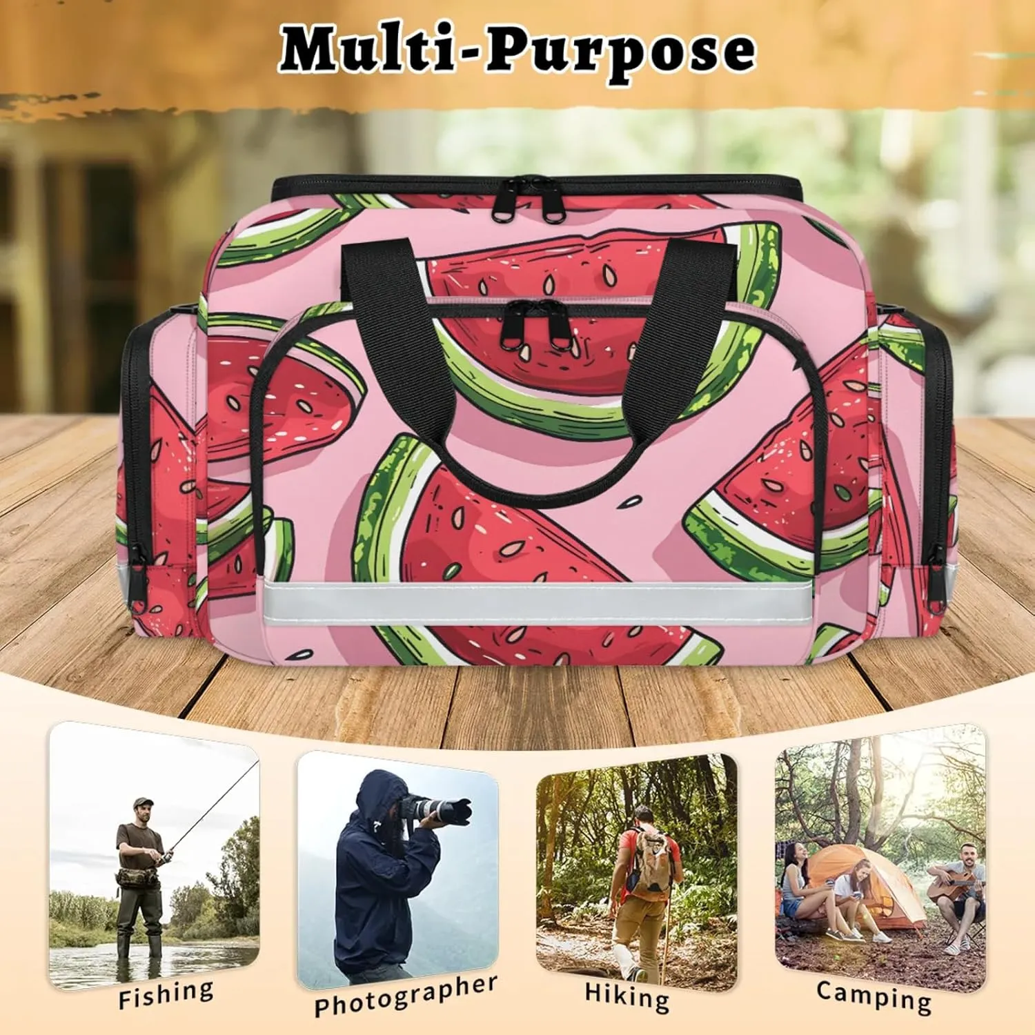 Waterproof Tactical Duffle Bag 25" Carry On Bag for EMT Tear-Resistant Gym Bag with Multi-Pocket & OSHA Reflective Travel Bags for Men Women Cute Watermelons