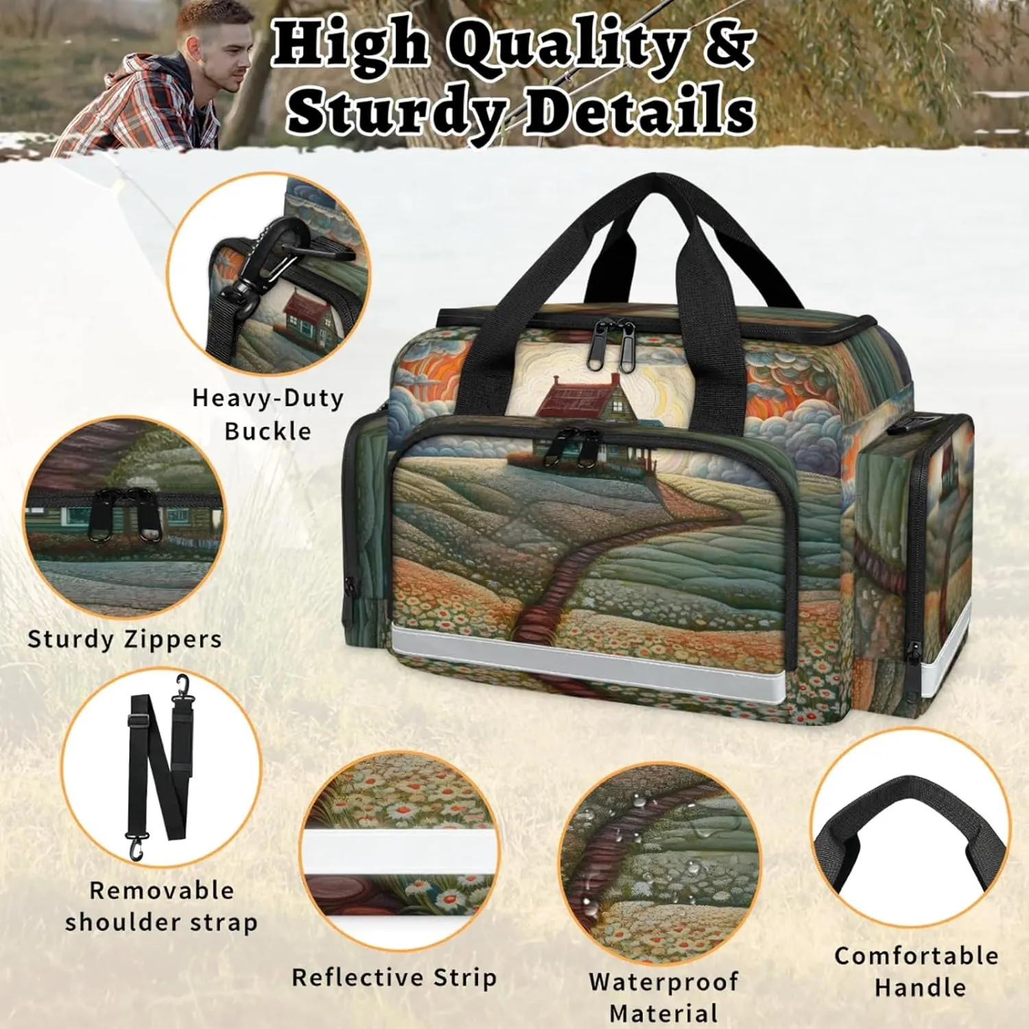 Waterproof Tactical Duffle Bag 25" Carry On Bag for EMT Tear-Resistant Gym Bag with Multi-Pocket & OSHA Reflective Travel Bags for Men Women Daisy Flower Abstract Sky