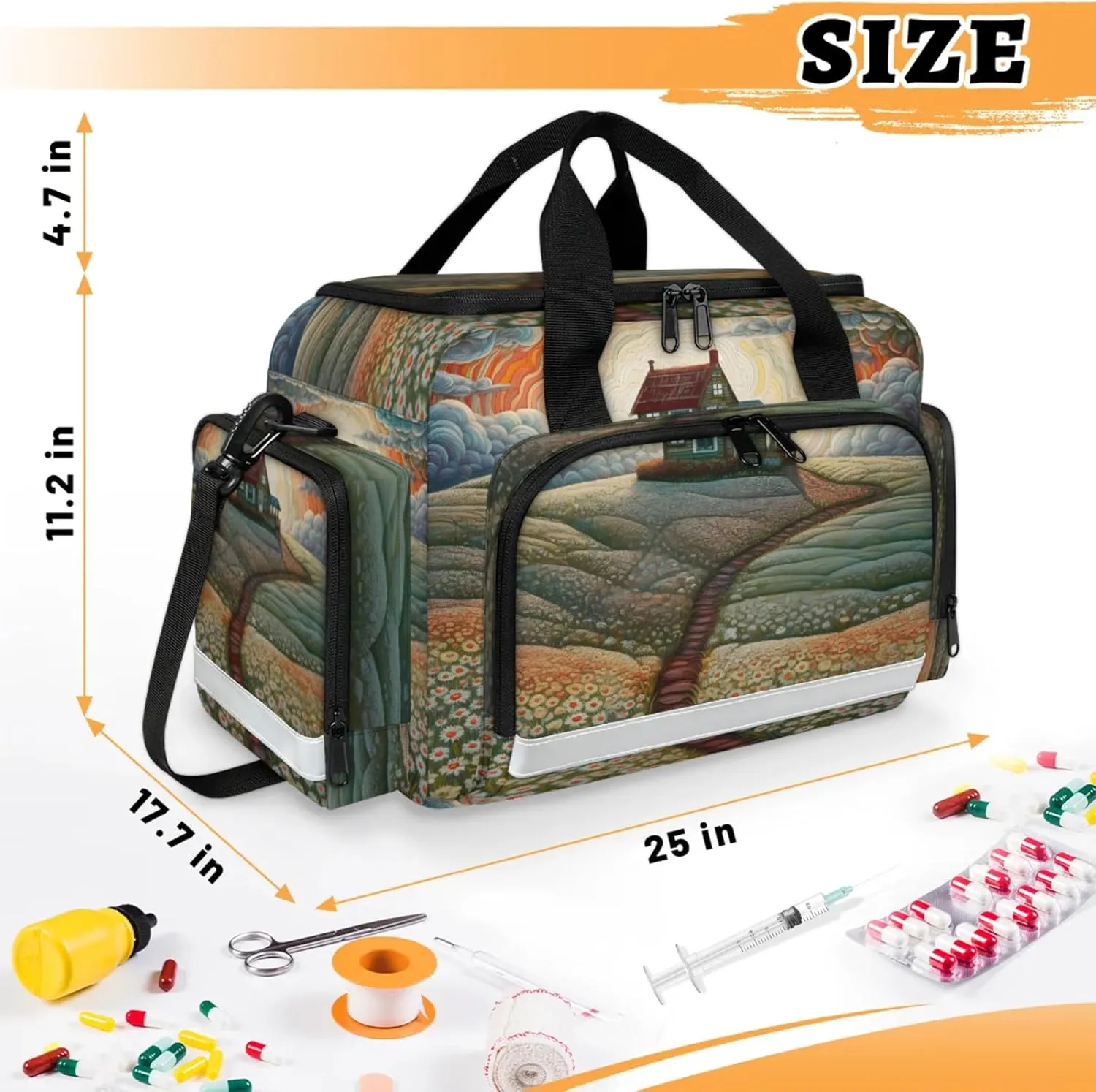 Waterproof Tactical Duffle Bag 25" Carry On Bag for EMT Tear-Resistant Gym Bag with Multi-Pocket & OSHA Reflective Travel Bags for Men Women Daisy Flower Abstract Sky