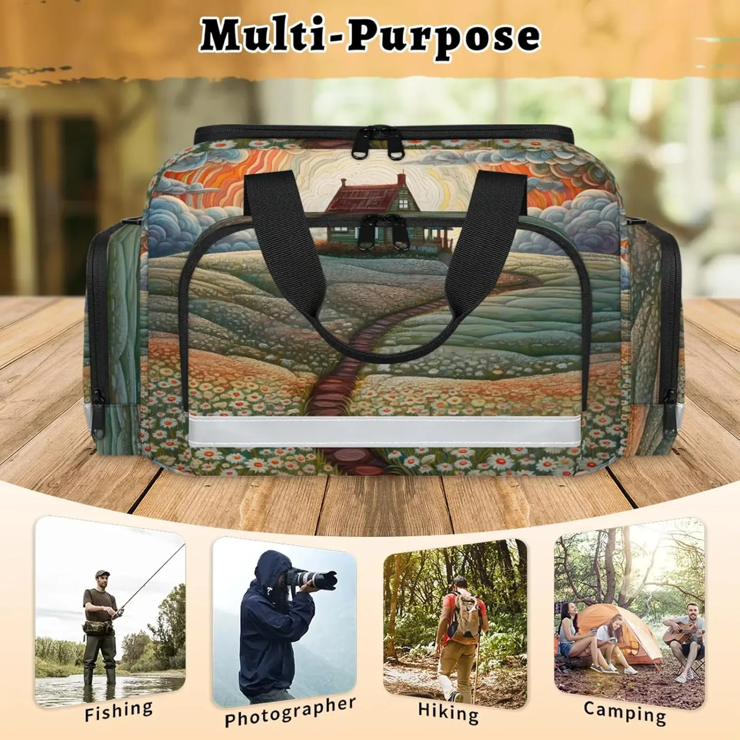 Waterproof Tactical Duffle Bag 25" Carry On Bag for EMT Tear-Resistant Gym Bag with Multi-Pocket & OSHA Reflective Travel Bags for Men Women Daisy Flower Abstract Sky
