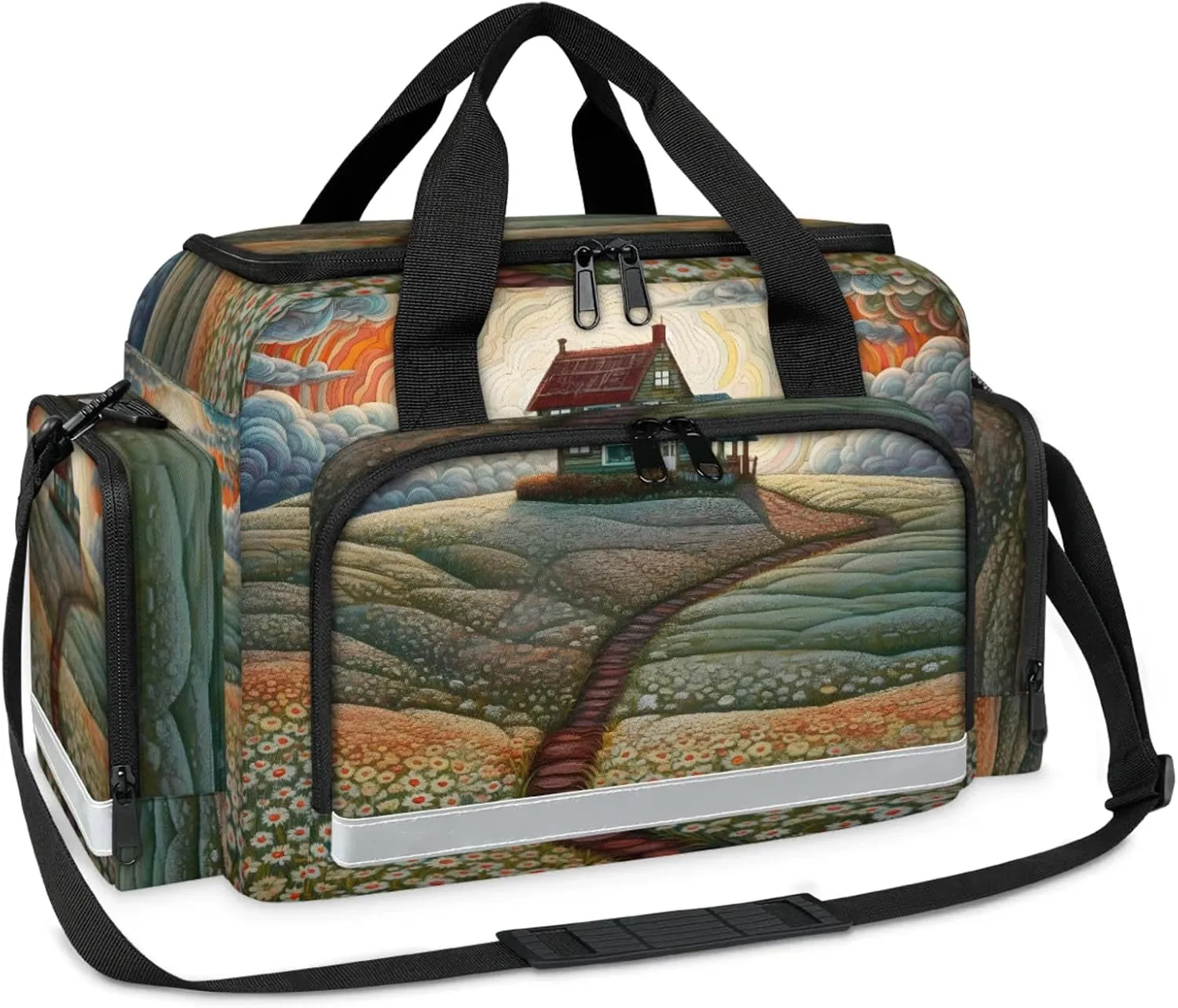 Waterproof Tactical Duffle Bag 25" Carry On Bag for EMT Tear-Resistant Gym Bag with Multi-Pocket & OSHA Reflective Travel Bags for Men Women Daisy Flower Abstract Sky