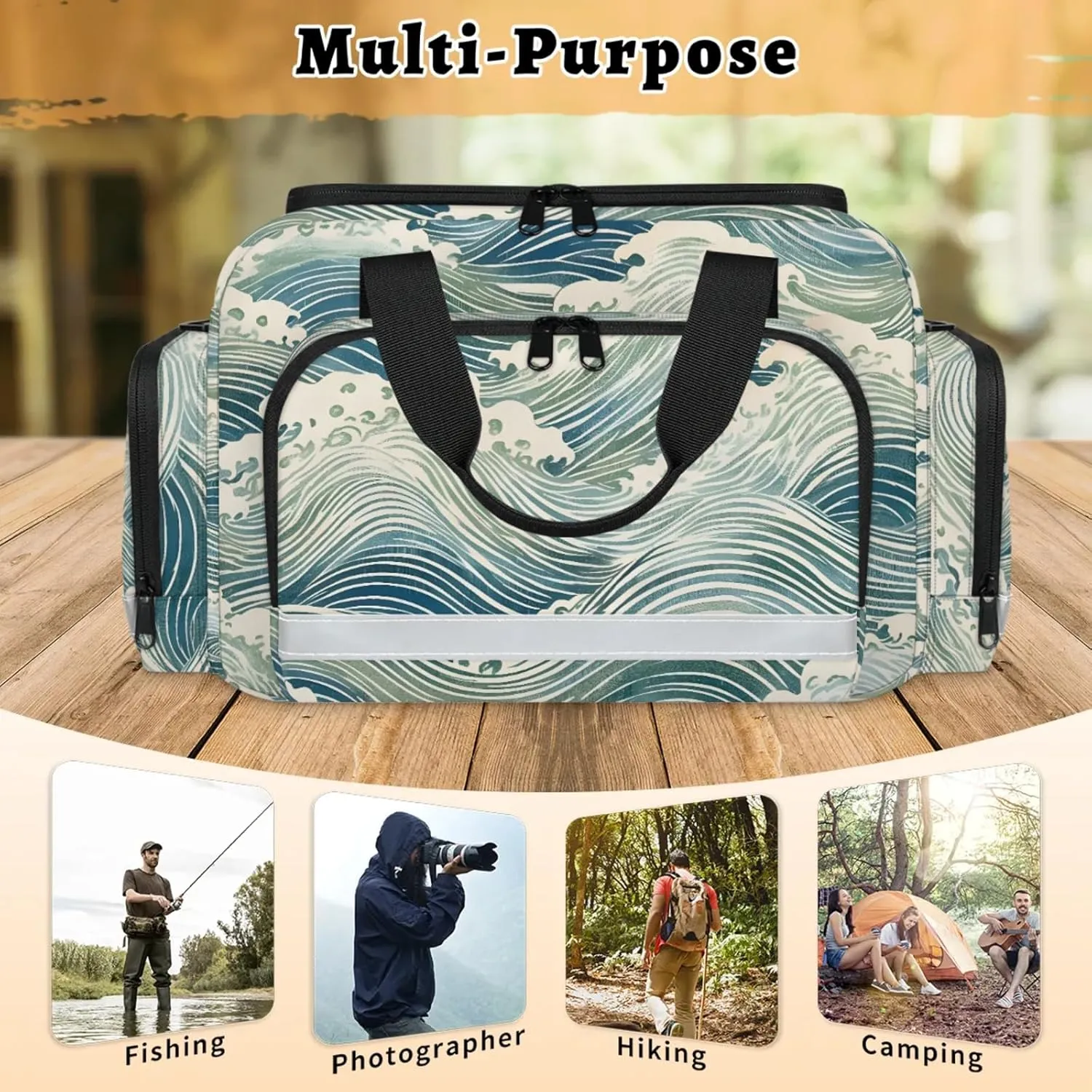 Waterproof Tactical Duffle Bag 25" Carry On Bag for EMT Tear-Resistant Gym Bag with Multi-Pocket & OSHA Reflective Travel Bags for Men Women Ocean Water Theme