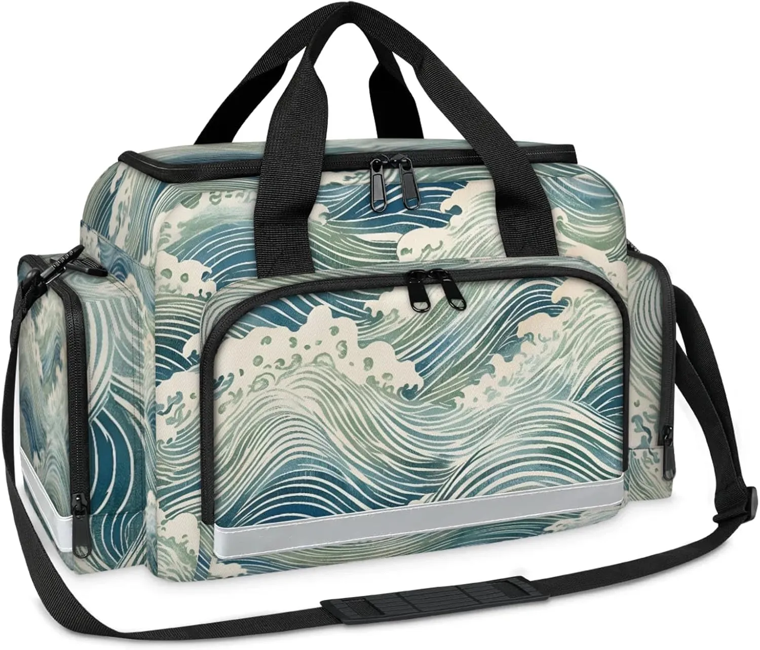 Waterproof Tactical Duffle Bag 25" Carry On Bag for EMT Tear-Resistant Gym Bag with Multi-Pocket & OSHA Reflective Travel Bags for Men Women Ocean Water Theme