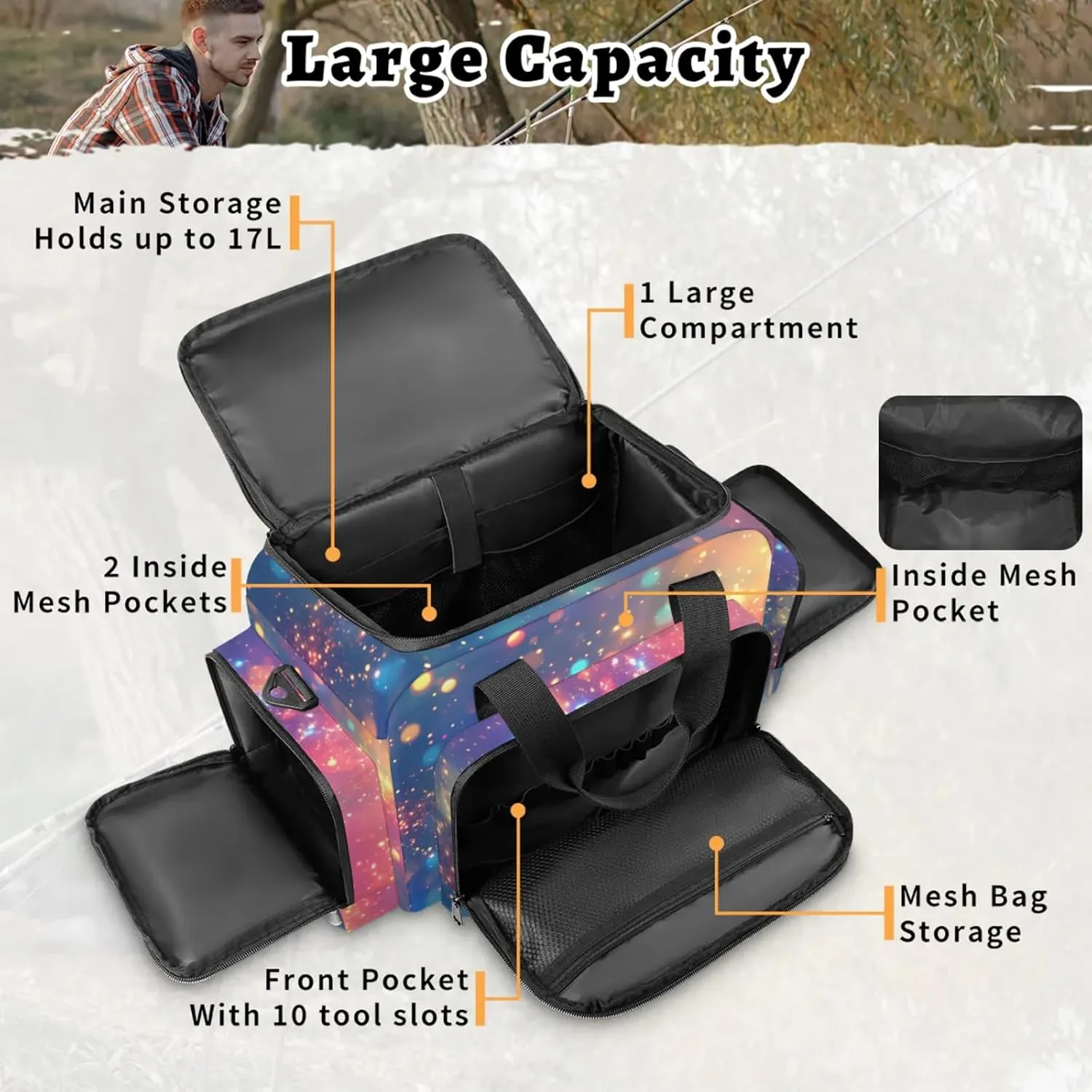 Waterproof Tactical Duffle Bag 25" Carry On Bag for EMT Tear-Resistant Gym Bag with Multi-Pocket & OSHA Reflective Travel Bags for Men Women Rainbow Color Print