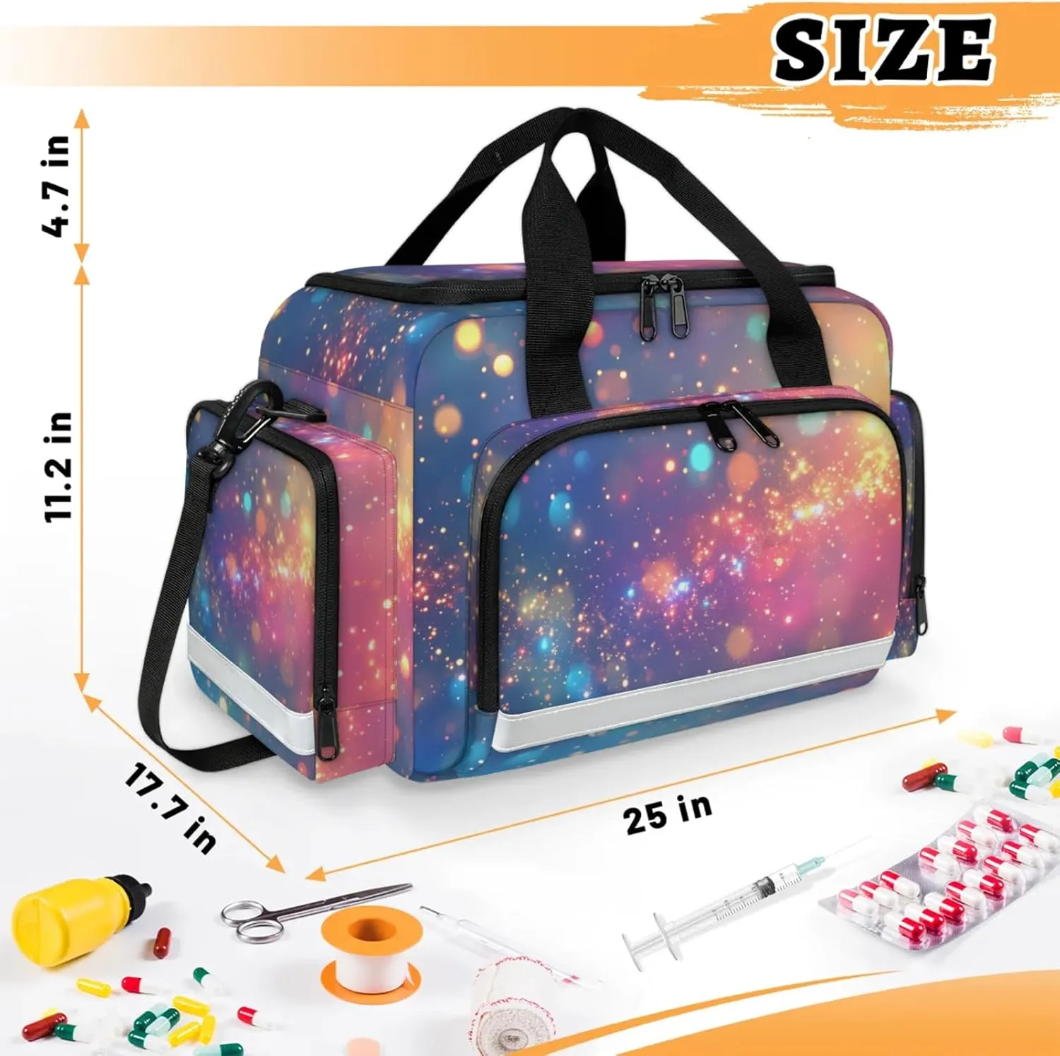 Waterproof Tactical Duffle Bag 25" Carry On Bag for EMT Tear-Resistant Gym Bag with Multi-Pocket & OSHA Reflective Travel Bags for Men Women Rainbow Color Print
