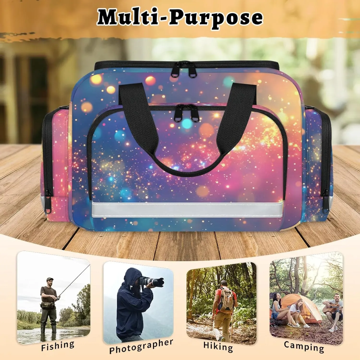 Waterproof Tactical Duffle Bag 25" Carry On Bag for EMT Tear-Resistant Gym Bag with Multi-Pocket & OSHA Reflective Travel Bags for Men Women Rainbow Color Print