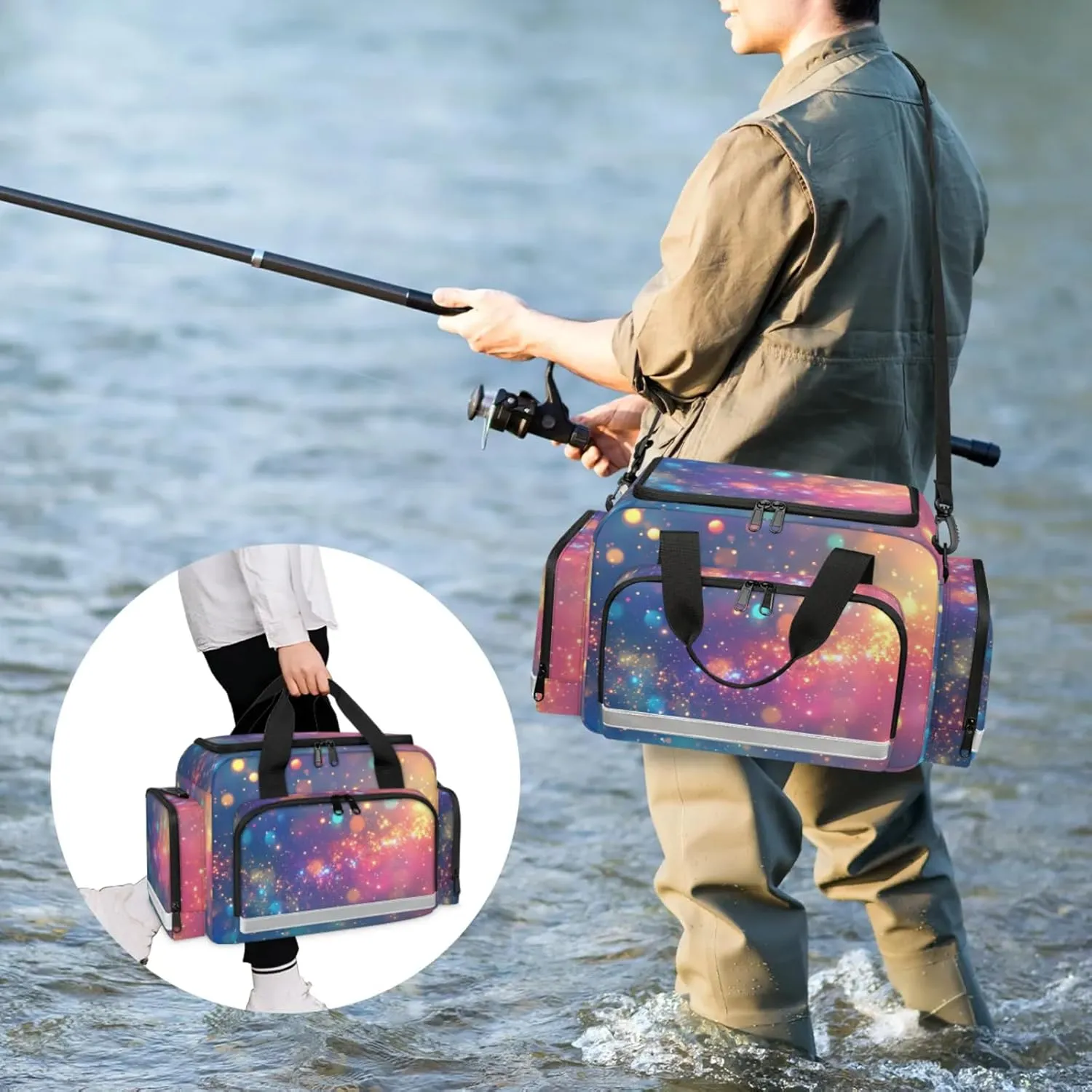 Waterproof Tactical Duffle Bag 25" Carry On Bag for EMT Tear-Resistant Gym Bag with Multi-Pocket & OSHA Reflective Travel Bags for Men Women Rainbow Color Print