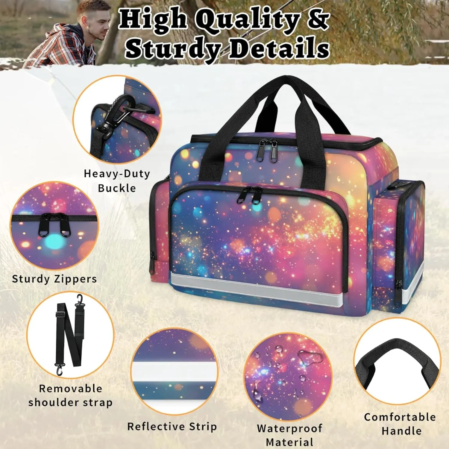Waterproof Tactical Duffle Bag 25" Carry On Bag for EMT Tear-Resistant Gym Bag with Multi-Pocket & OSHA Reflective Travel Bags for Men Women Rainbow Color Print