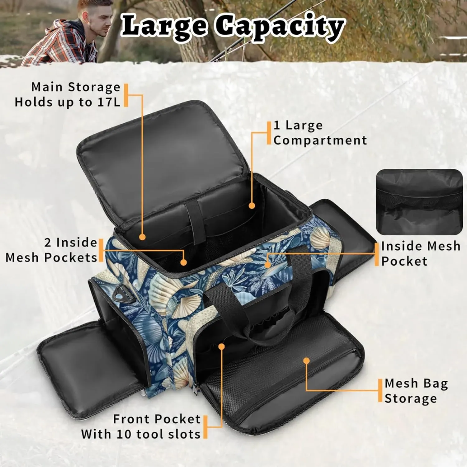 Waterproof Tactical Duffle Bag 25" Carry On Bag for EMT Tear-Resistant Gym Bag with Multi-Pocket & OSHA Reflective Travel Bags for Men Women Retro Starfish Seashell