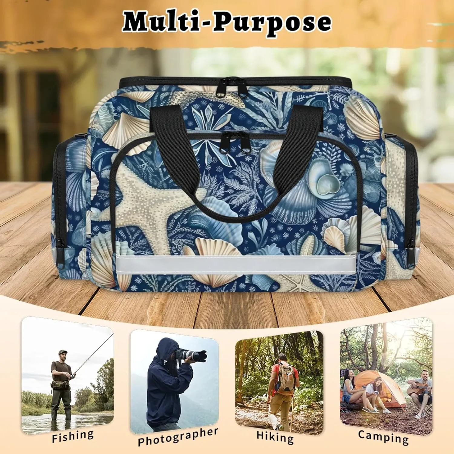 Waterproof Tactical Duffle Bag 25" Carry On Bag for EMT Tear-Resistant Gym Bag with Multi-Pocket & OSHA Reflective Travel Bags for Men Women Retro Starfish Seashell