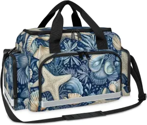 Waterproof Tactical Duffle Bag 25" Carry On Bag for EMT Tear-Resistant Gym Bag with Multi-Pocket & OSHA Reflective Travel Bags for Men Women Retro Starfish Seashell