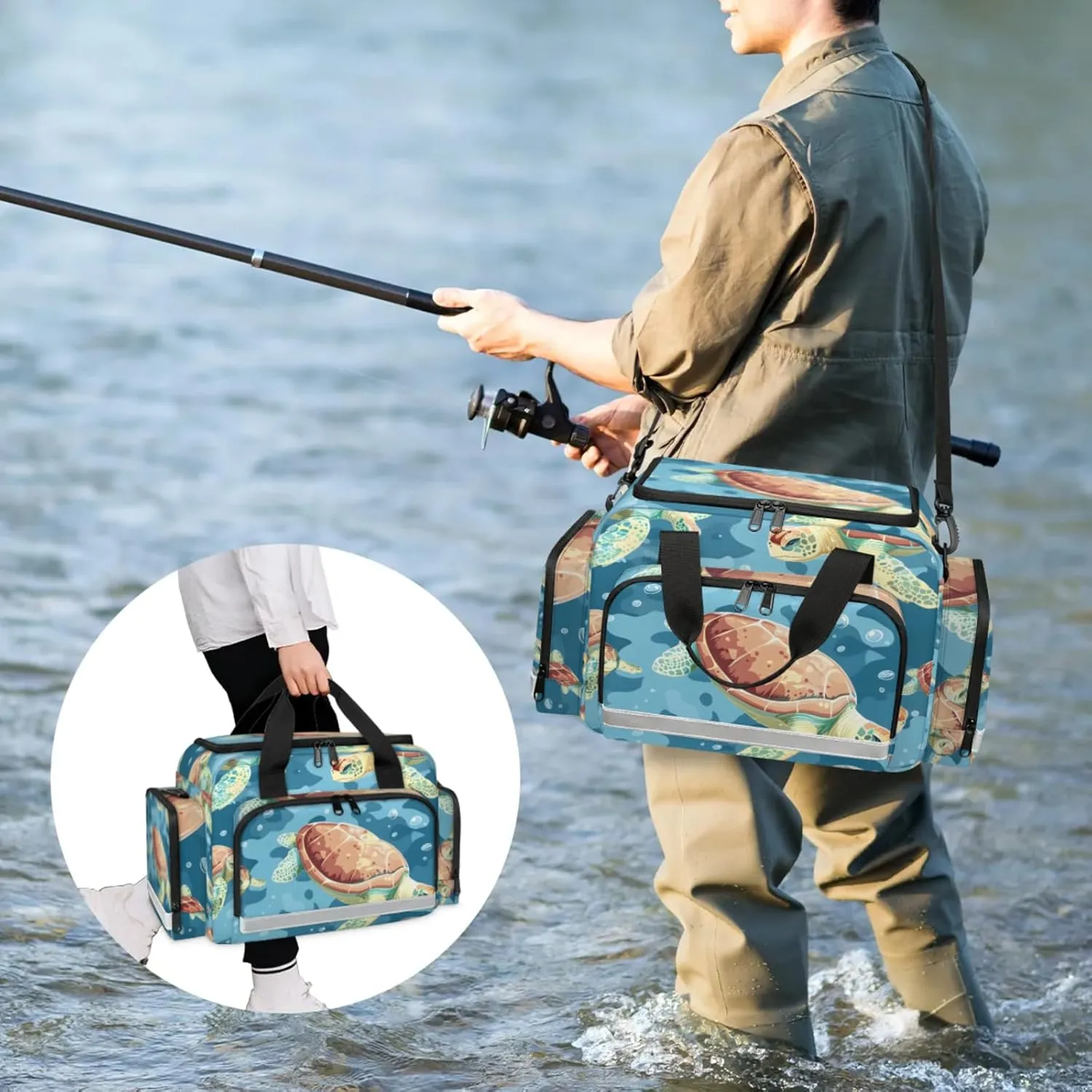 Waterproof Tactical Duffle Bag 25" Carry On Bag for EMT Tear-Resistant Gym Bag with Multi-Pocket & OSHA Reflective Travel Bags for Men Women Sea Turtles