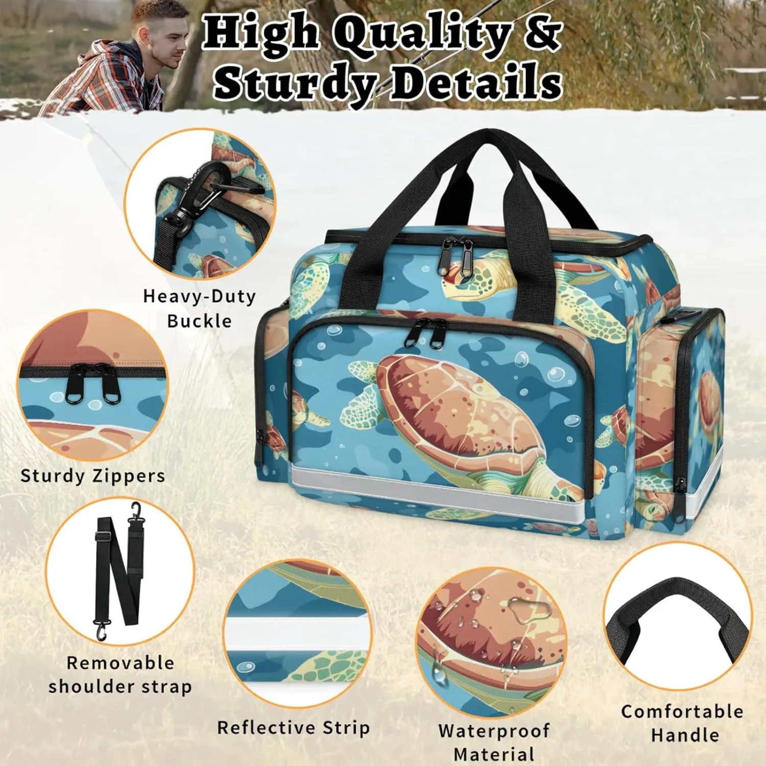 Waterproof Tactical Duffle Bag 25" Carry On Bag for EMT Tear-Resistant Gym Bag with Multi-Pocket & OSHA Reflective Travel Bags for Men Women Sea Turtles