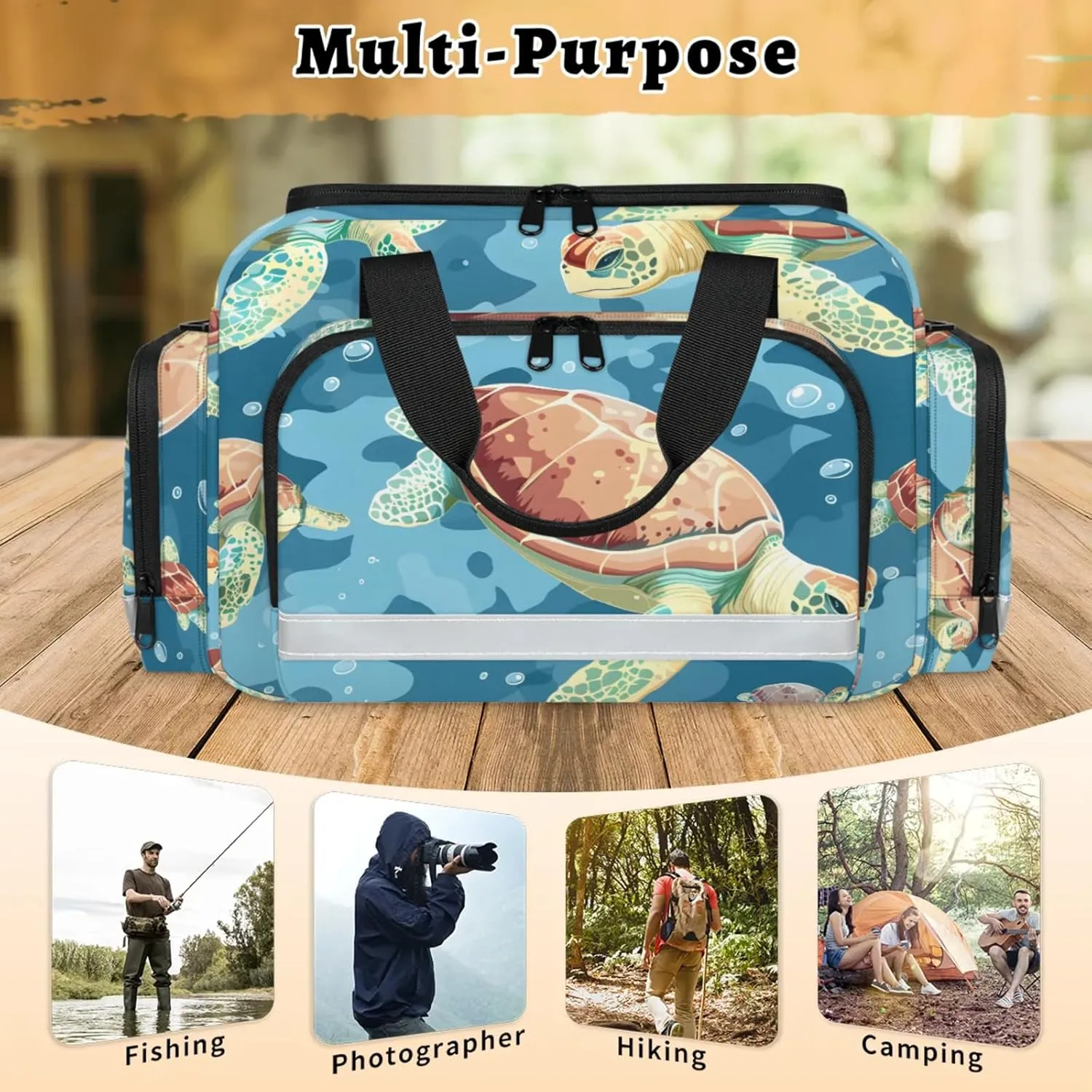 Waterproof Tactical Duffle Bag 25" Carry On Bag for EMT Tear-Resistant Gym Bag with Multi-Pocket & OSHA Reflective Travel Bags for Men Women Sea Turtles