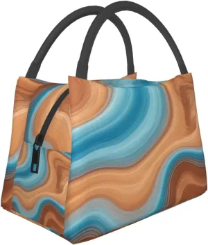 Wavy Colored Fluid Earthen Print Cute Insulated Lunch Bag, Durable Reusable Lunch Bags for Adults, Picnic, Work or Outdoor