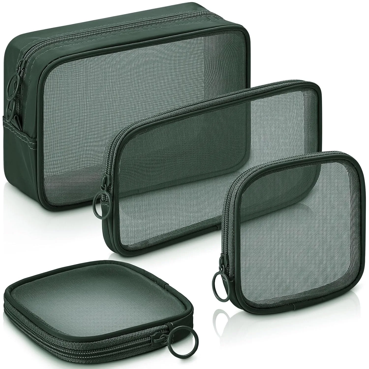 Weewooday 4 Pcs Mesh Makeup Bag Mesh Cosmetic Bag Travel Toiletry Pouch with Zipper Mini Makeup Cosmetic Purse for Daily Accessory(Small, Large, Medium,Olive Green)