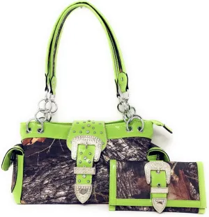 Western Concealed Carry Gun Belt Buckle Purse Camouflage Handbag Camo W Matching Wallet