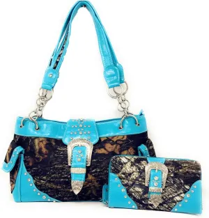 Western Concealed Carry Gun Belt Buckle Purse Camouflage Handbag Camo W Matching Wallet