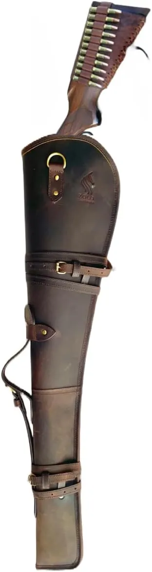 Western hardwax Leather Shooting gun cover shotgun case leather rifle scabbard with adjustable shoulder strap