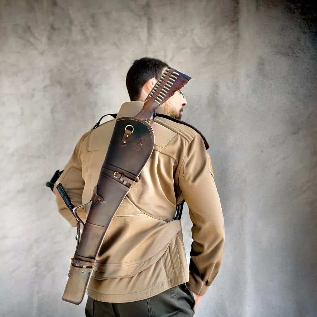 Western hardwax Leather Shooting gun cover shotgun case leather rifle scabbard with adjustable shoulder strap