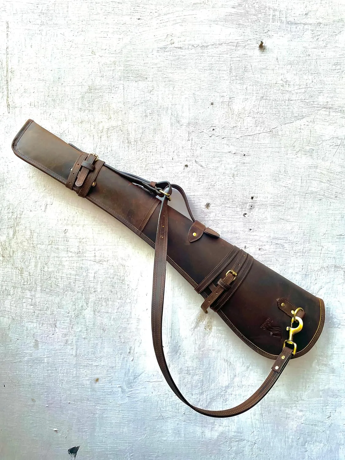 Western hardwax Leather Shooting gun cover shotgun case leather rifle scabbard with adjustable shoulder strap