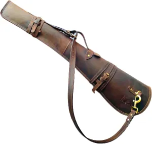 Western hardwax Leather Shooting gun cover shotgun case leather rifle scabbard with adjustable shoulder strap
