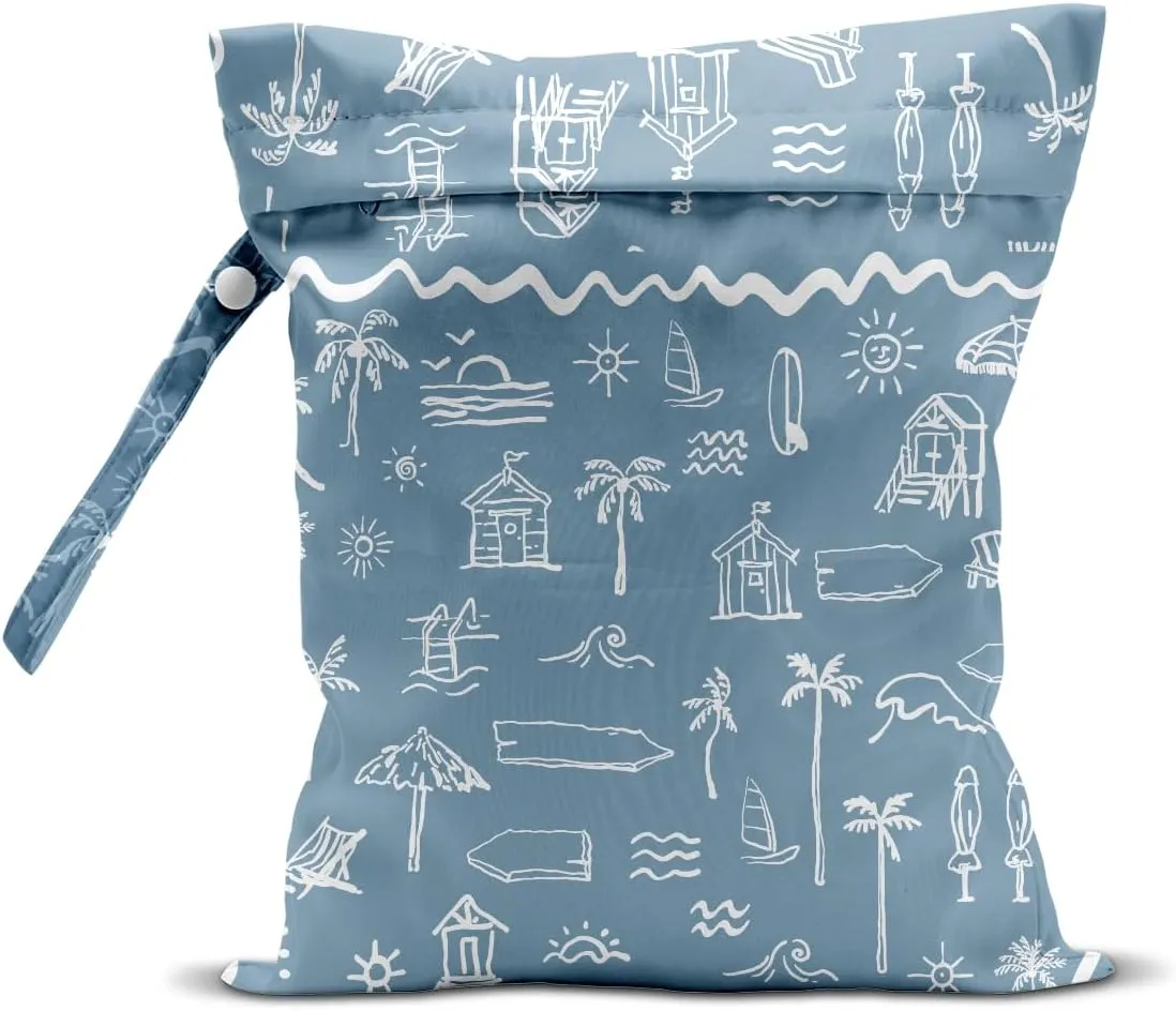 Wet Bag for Swimsuit Pool Travel Baby Cloth Diapers Dirty Yoga Gym Clothes Beach Bags Summer Gifts for Women Men Beach Vacation Essentials Costal Blue Waterproof Wet Dry Bag Travel Laundry Bags