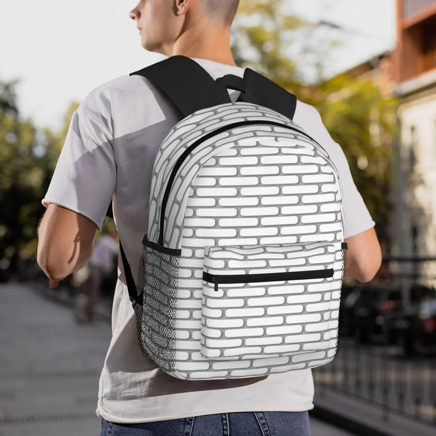 White Brick Pattern Backpack, Travel Laptop Backpack Computer Bag Rucksack for Men Women Business Work Fits 15.6 Inch Notebook