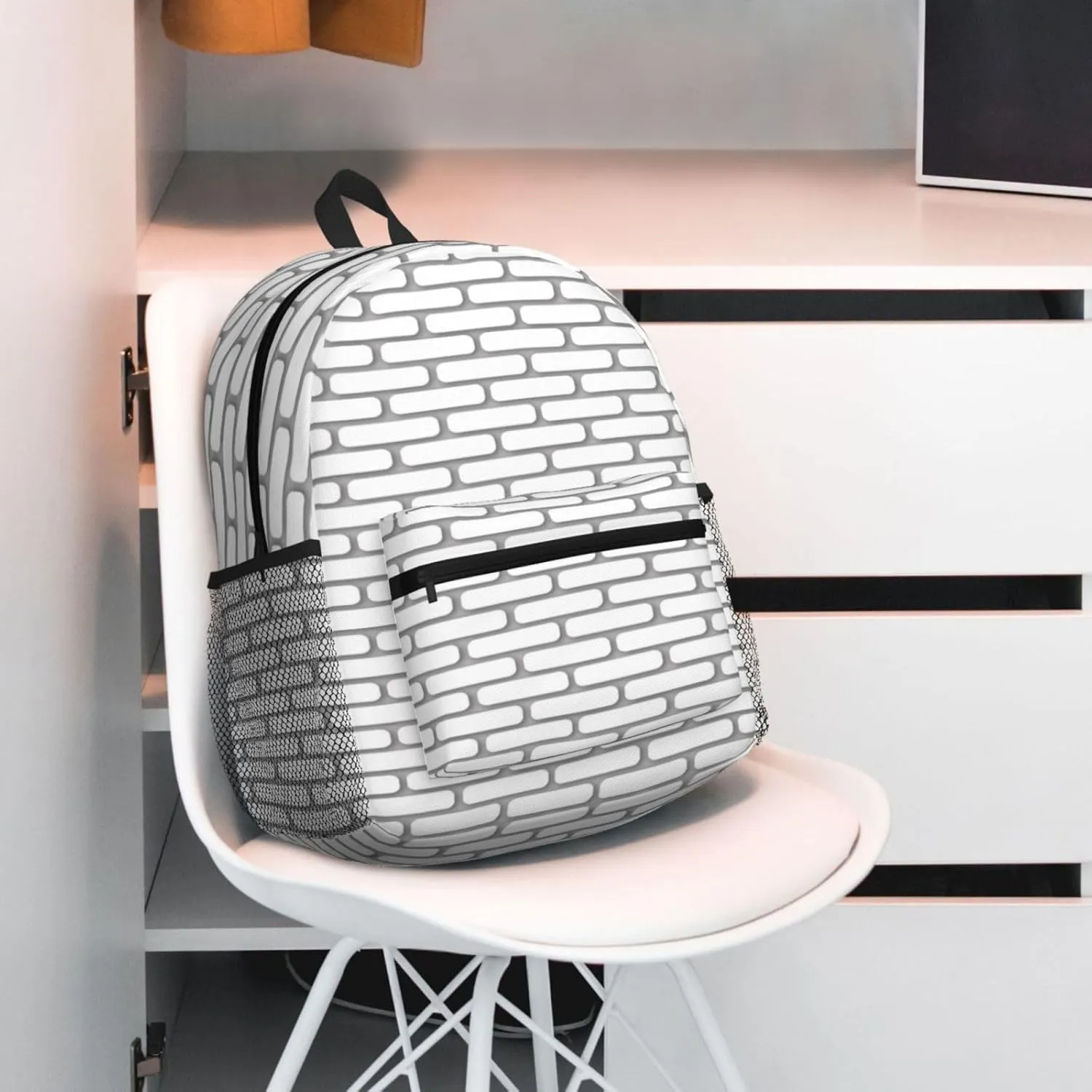 White Brick Pattern Backpack, Travel Laptop Backpack Computer Bag Rucksack for Men Women Business Work Fits 15.6 Inch Notebook