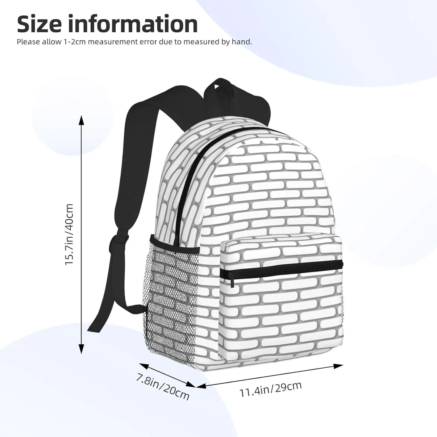 White Brick Pattern Backpack, Travel Laptop Backpack Computer Bag Rucksack for Men Women Business Work Fits 15.6 Inch Notebook