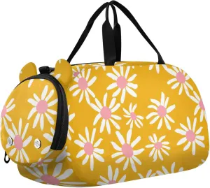 White Daisy Petals Yellow Duffel Gym Bags with Shoes Compartment Large Capacity Overnight Bag for Beach Swim Bags Pool Sports