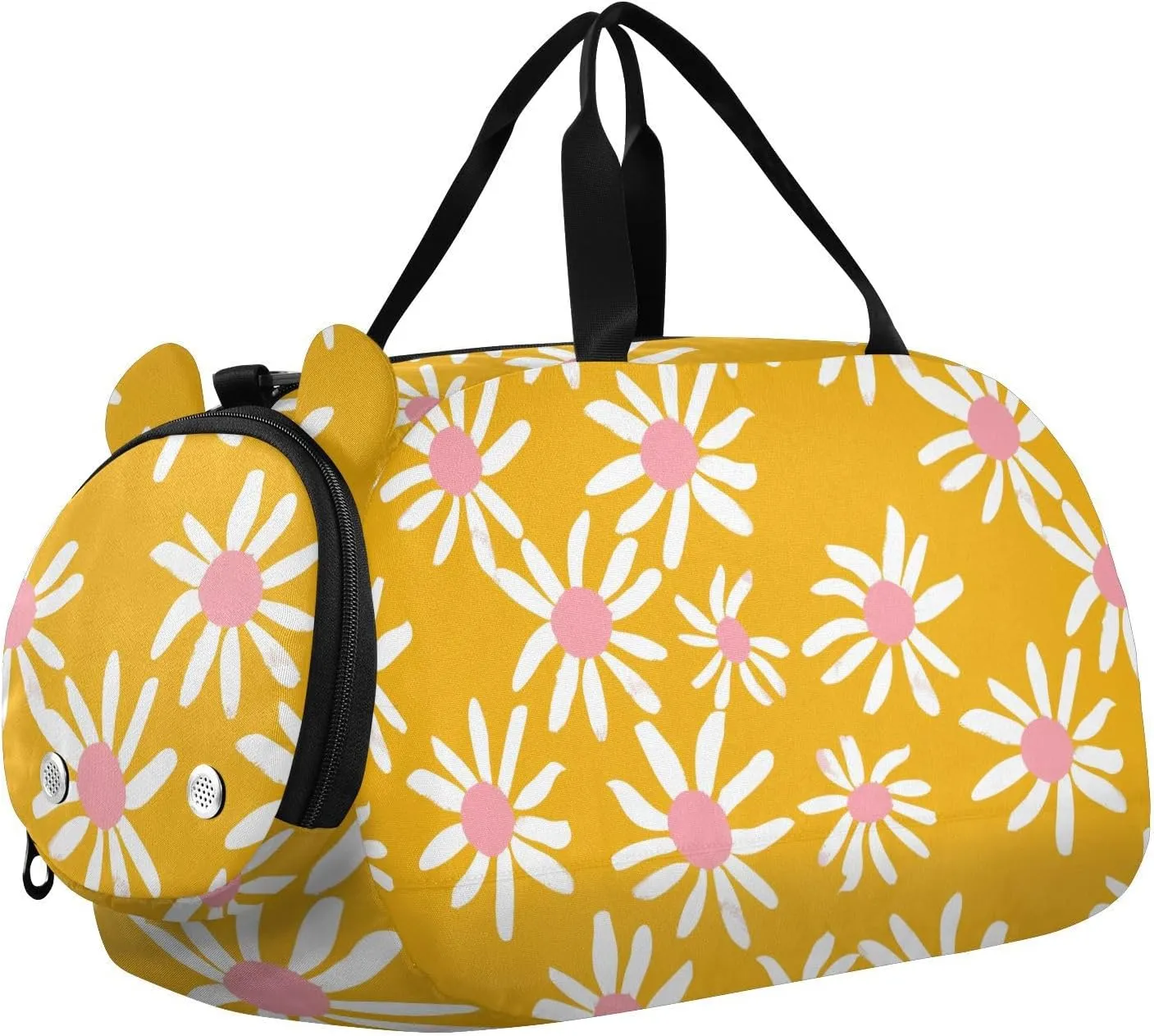 White Daisy Petals Yellow Duffel Gym Bags with Shoes Compartment Large Capacity Overnight Bag for Beach Swim Bags Pool Sports