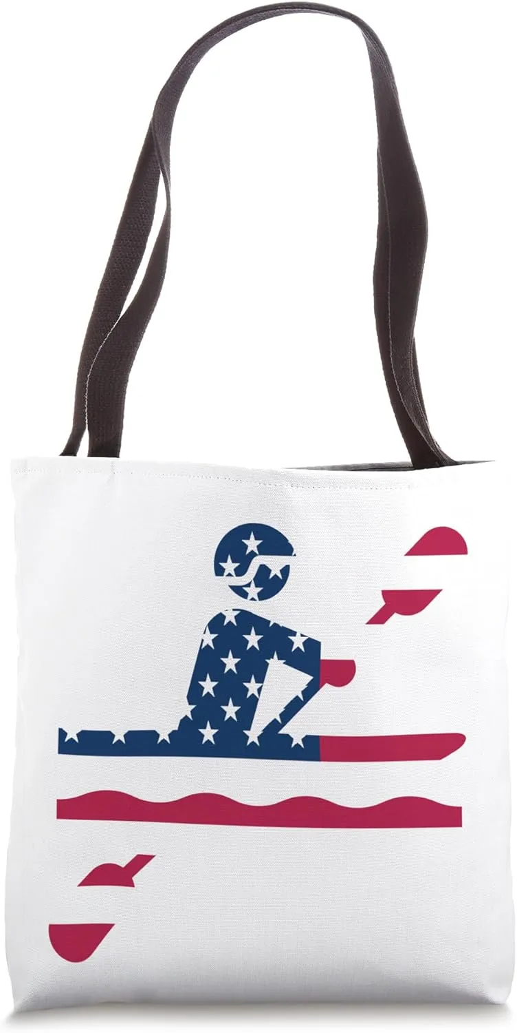 Whitewater Rafting American Flag Silhouette Tote Bag