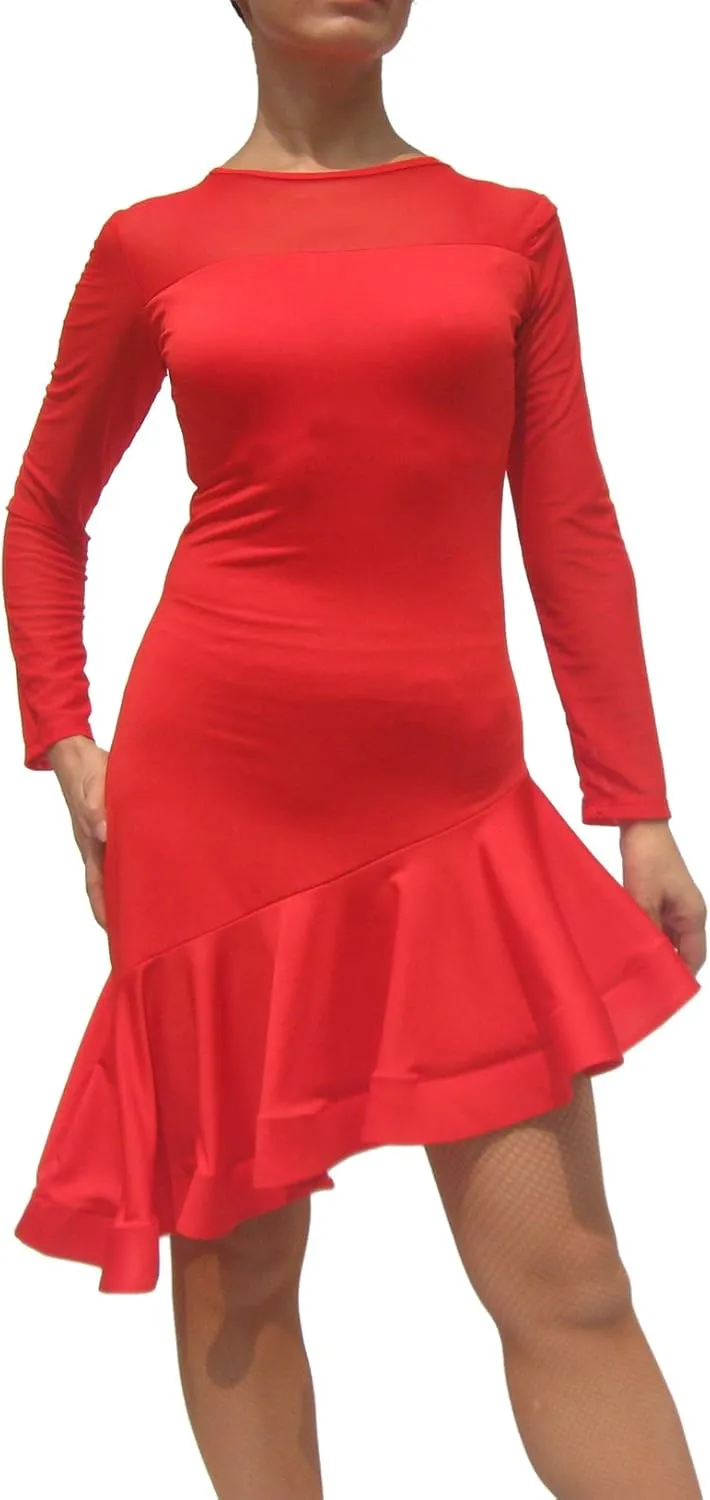 Whitewed Short Sleeves Mesh Yoke Latin Rhythm Tango Salsa Dance Dresses Costumes