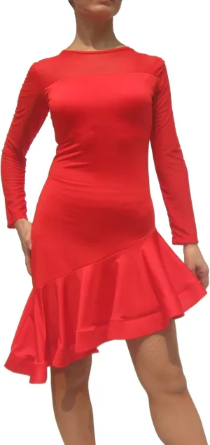 Whitewed Short Sleeves Mesh Yoke Latin Rhythm Tango Salsa Dance Dresses Costumes