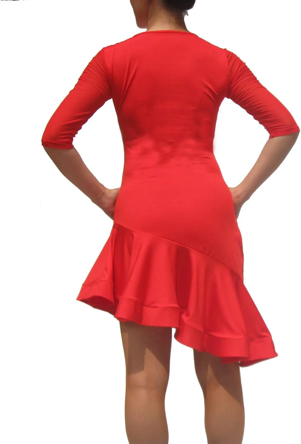 Whitewed Short Sleeves Mesh Yoke Latin Rhythm Tango Salsa Dance Dresses Costumes