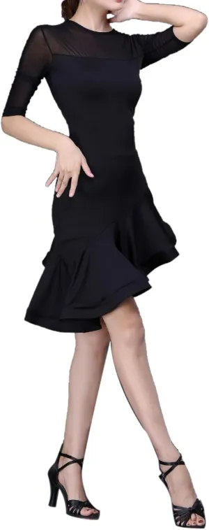 Whitewed Short Sleeves Mesh Yoke Latin Rhythm Tango Salsa Dance Dresses Costumes