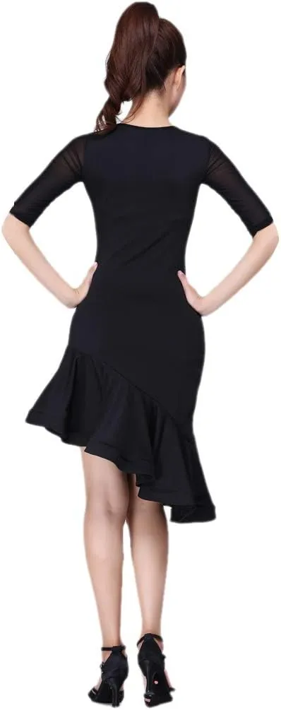 Whitewed Short Sleeves Mesh Yoke Latin Rhythm Tango Salsa Dance Dresses Costumes