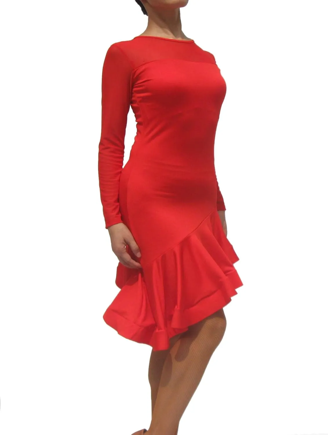 Whitewed Short Sleeves Mesh Yoke Latin Rhythm Tango Salsa Dance Dresses Costumes