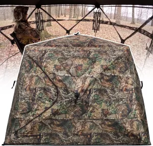 Wide Bottom Hunting Blind 3/4 Person with Portable Chair, 270 Degree See Through Pop up Ground Blinds for Deer Turkey Duck Hunting, Bow Hunting Adjust Windows with Silent Zipper