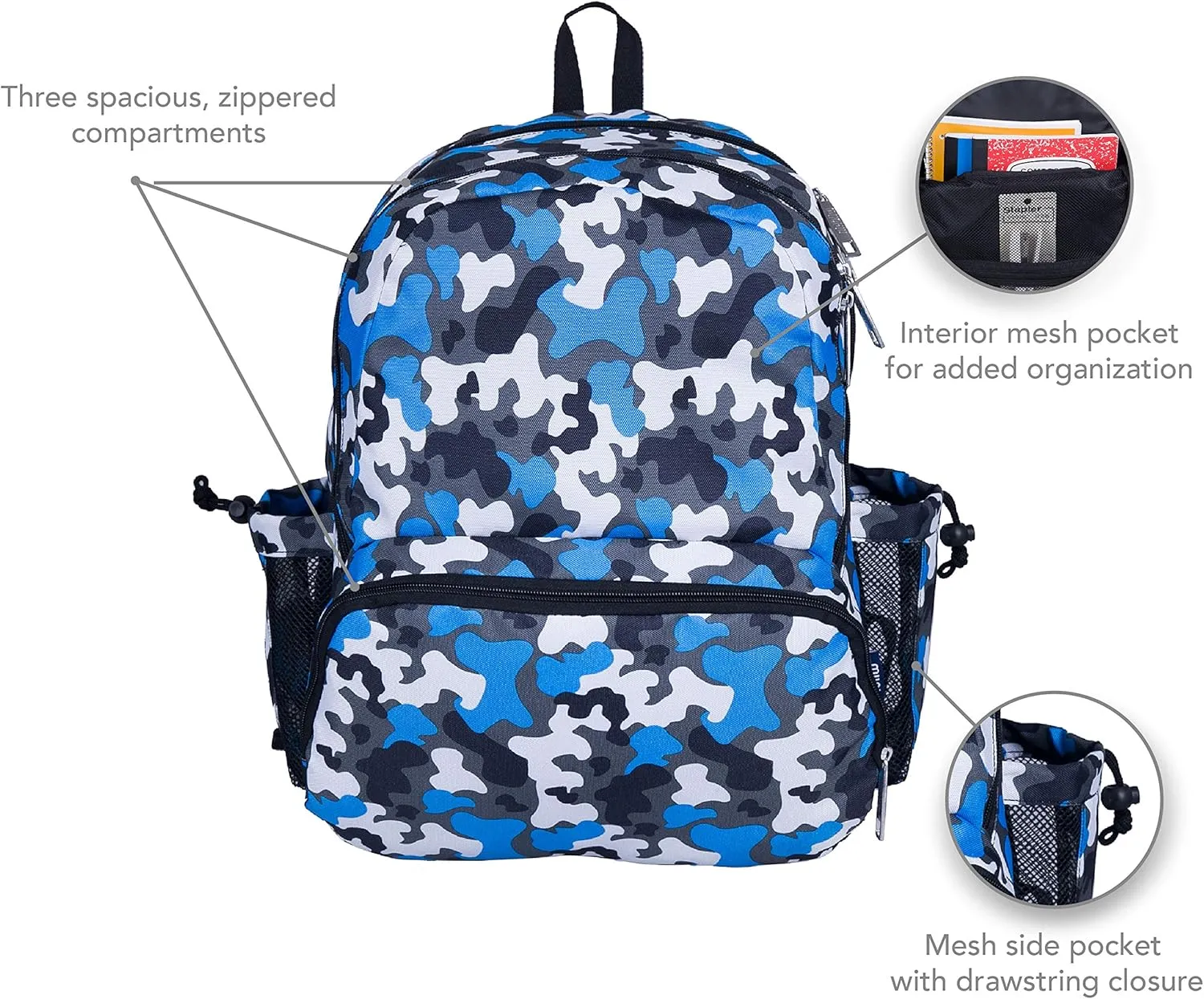 Wildkin 17-inch Kids Backpack – Durable, Lightweight School Bag for Boys & Girls - Blue Camo