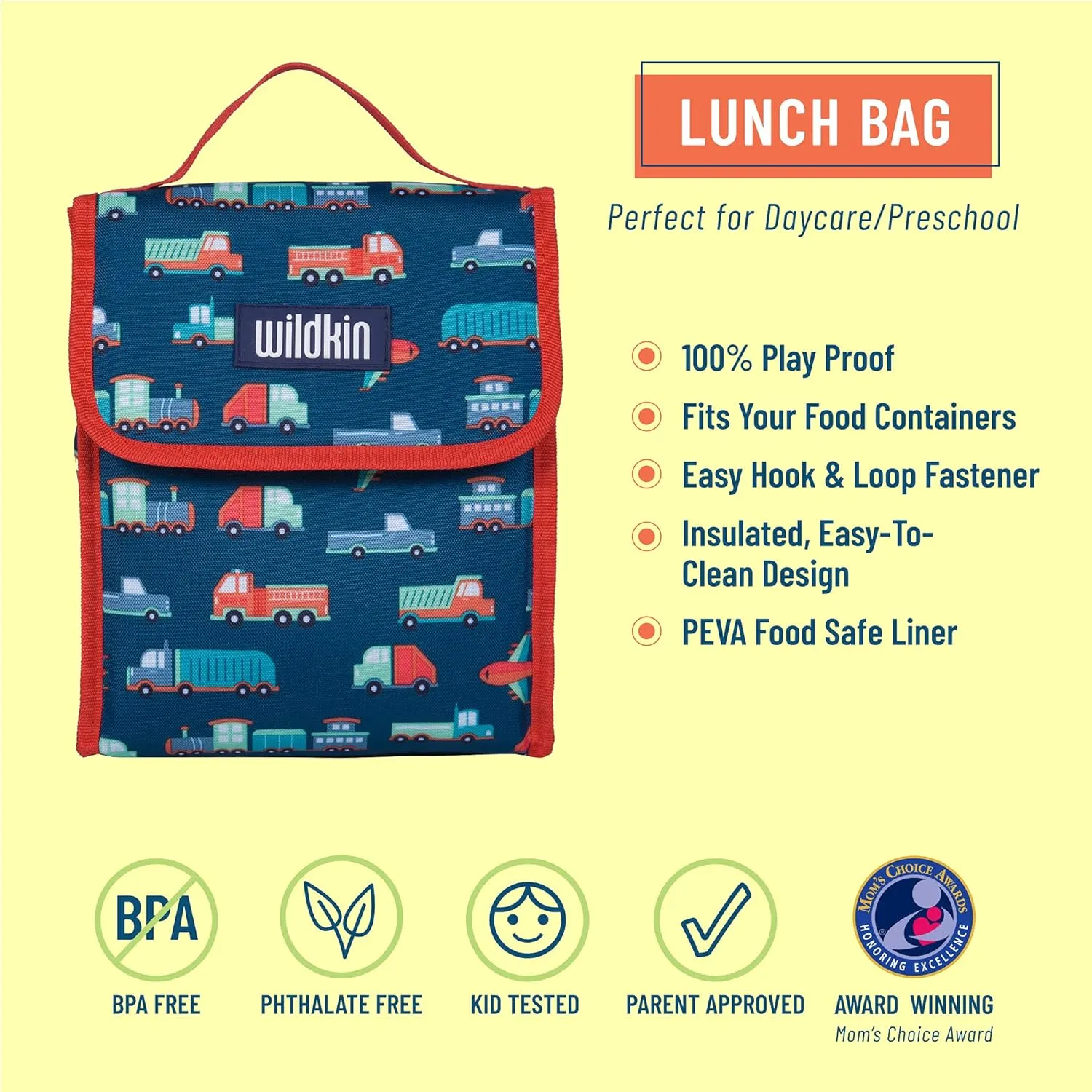 Wildkin Kids Insulated Lunch Bag – Reusable, Ideal for Hot/Cold Snacks, School & Travel - Transportation